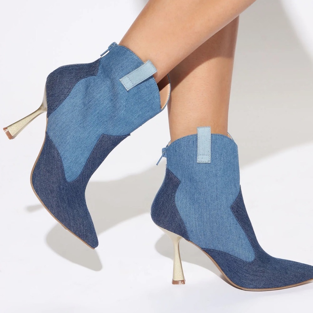 Multi Denim Western Booties